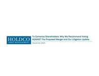 HOLDCO ASSET MANAGEMENT RELEASES PRESENTATION TO THE SHAREHOLDERS OF COMERICA INC.